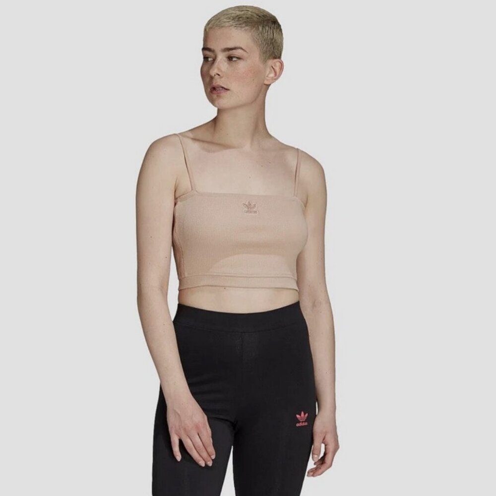 Adidas Light Pink Ribbed Logo Crop Cami - Size Small